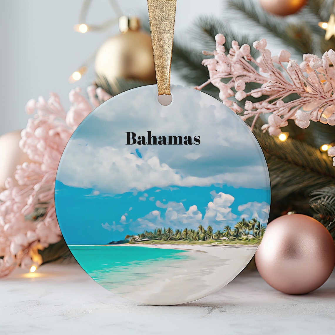 Bahamas Tropical Beach Paradise Round Christmas Ornament Print