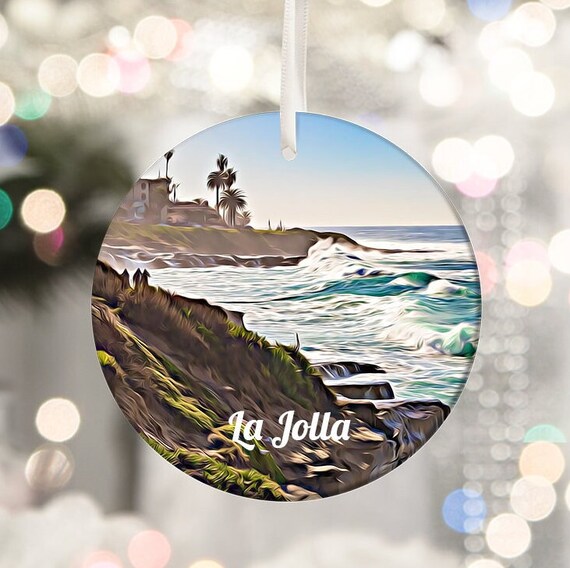 La Jolla Cliffs Ocean Waves Round Ornament Beach Keepsake Poster