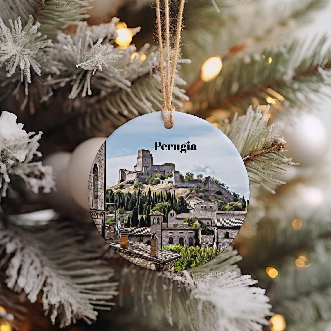 Perugia Umbria Italy Hilltop Castle Round Travel Souvenir Poster