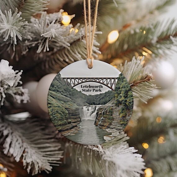 Letchworth State Park Waterfall Bridge Christmas Ornament Keepsake Poster