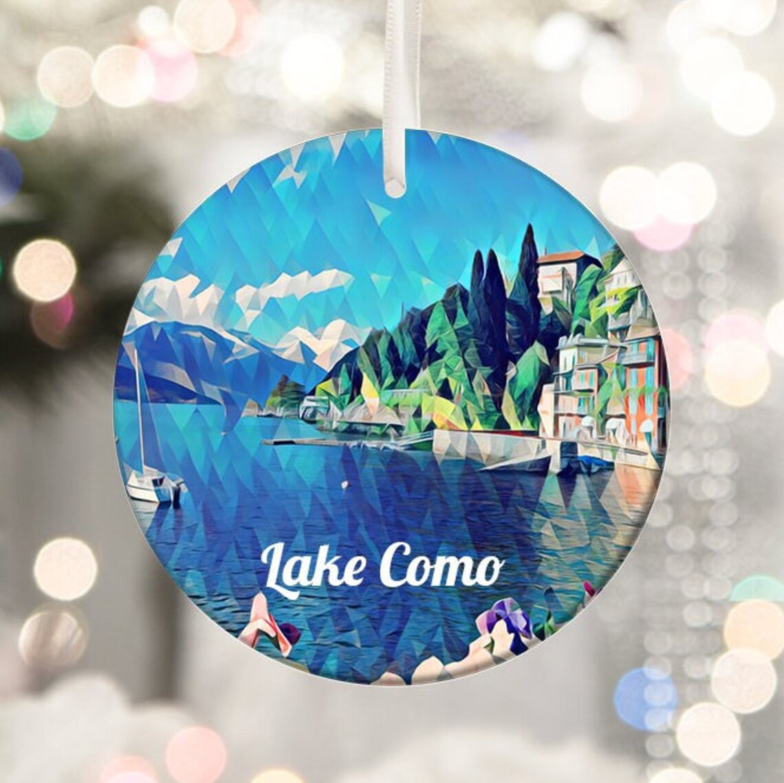 Lake Como Italy Geometric Lakeside Christmas Ornament Souvenir Wall Art