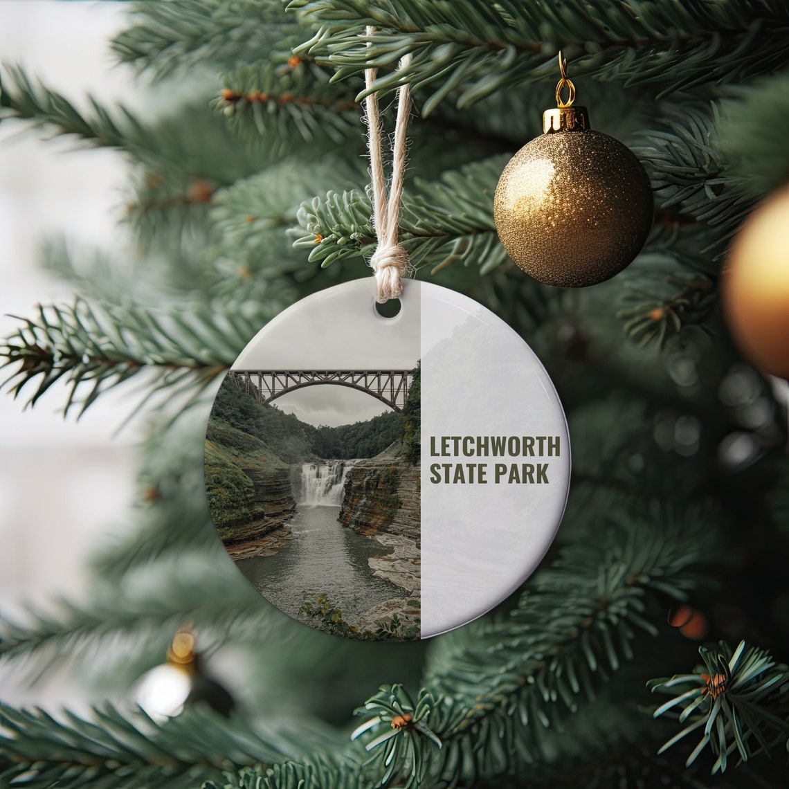 Letchworth State Park Waterfall Gorge Bridge Scenic Ornament Print