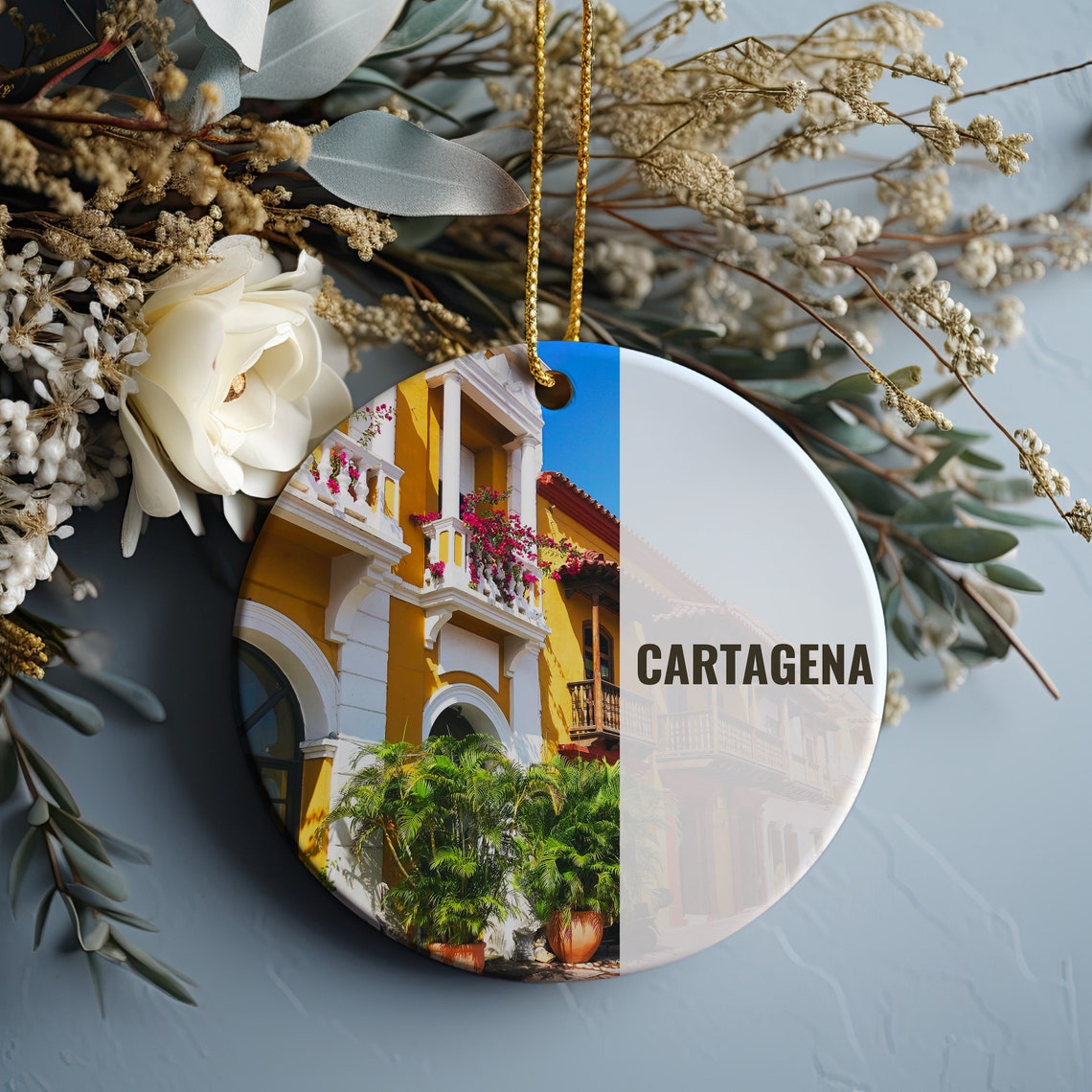 Cartagena Colombia Colonial Old Town Travel Christmas Ornament Print