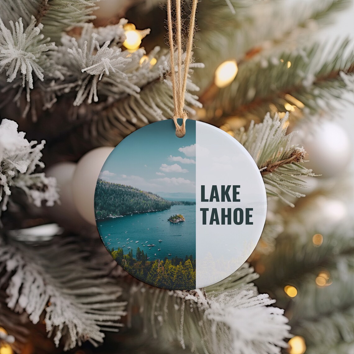 Lake Tahoe Emerald Blue Lake Pine Forest Island Round Travel Poster