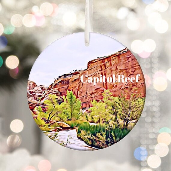 Capitol Reef Red Rock Canyon Desert Round Christmas Ornament Art Print