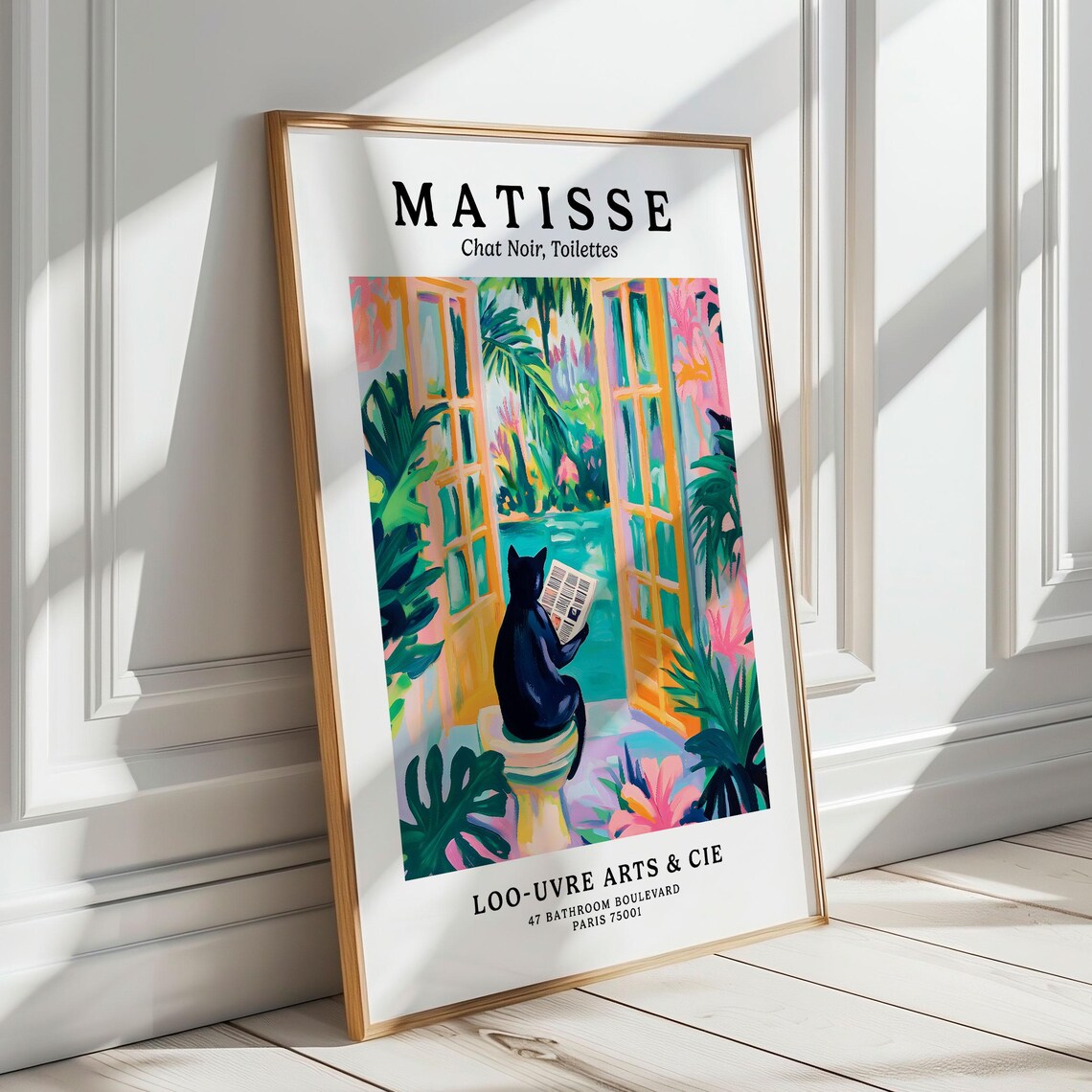 Matisse Style Black Cat Reading by French Doors Toilet Art Poster - Image 7