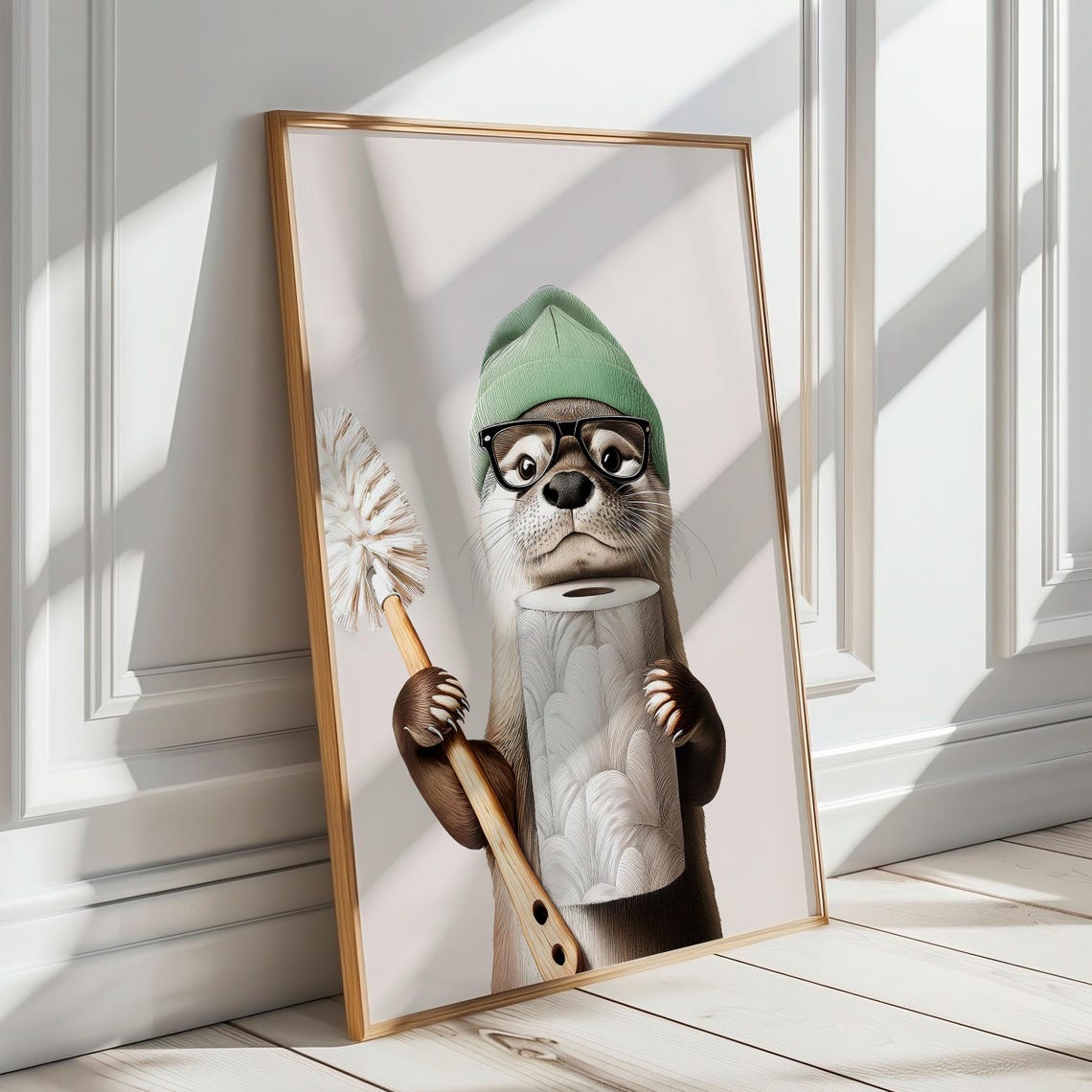 Otter With Toilet Brush and Toilet Paper Cute Bathroom Poster - Image 4