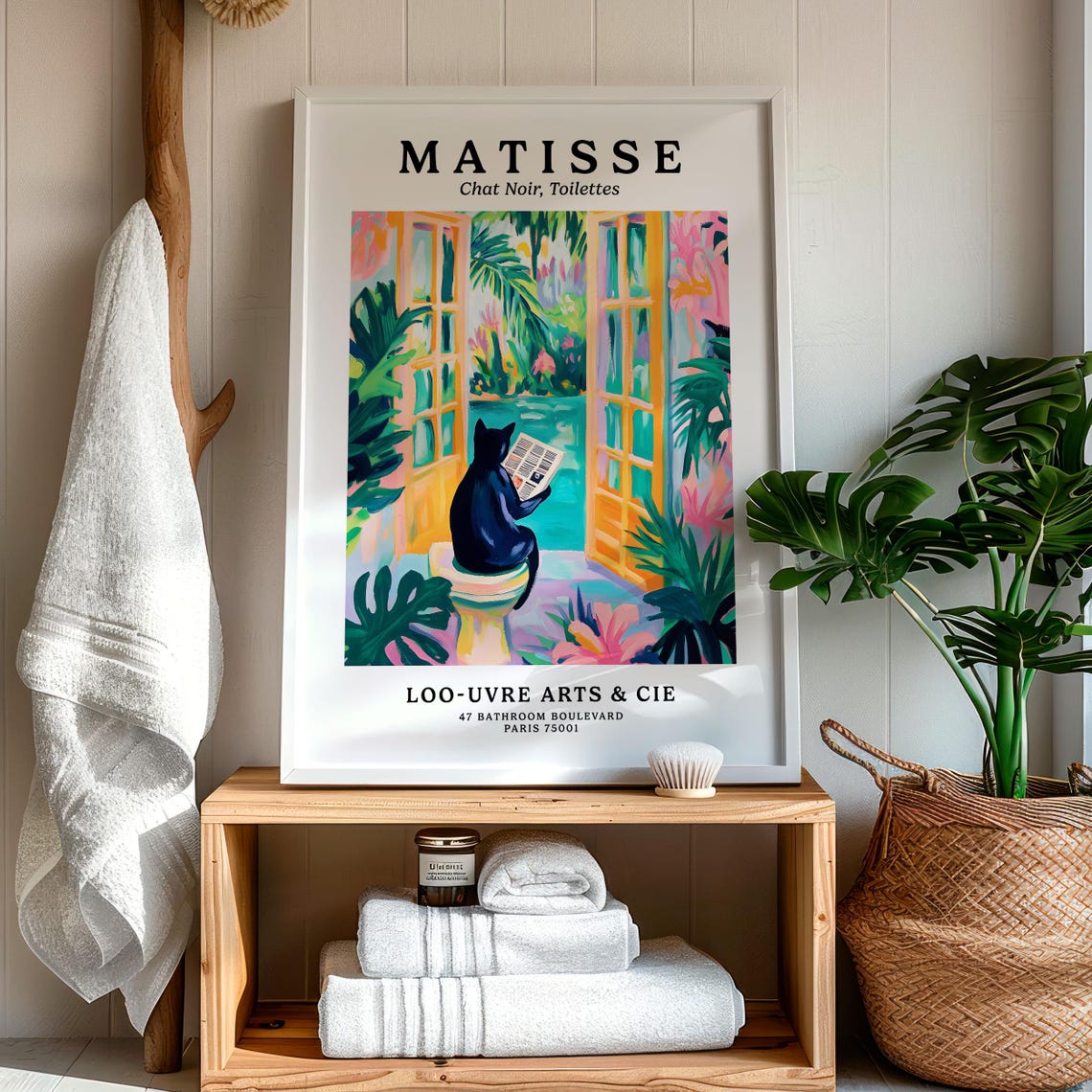 Matisse Style Black Cat Reading by French Doors Toilet Art Poster - Image 5