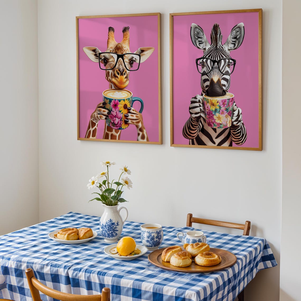 Zebra With Glasses Drinking Coffee From a Mug on a Pink Kitchen Poster - Image 2