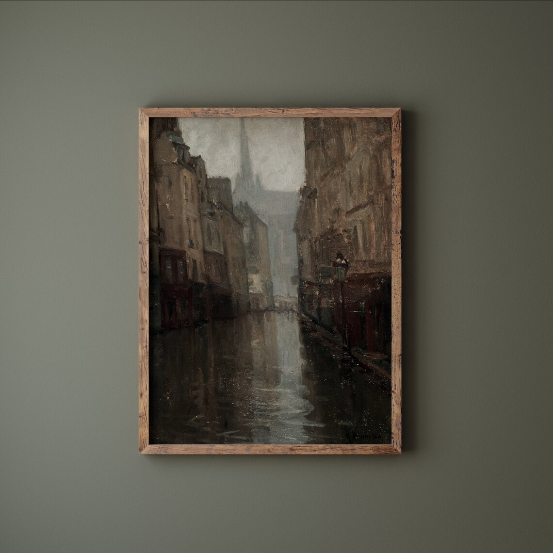 Rainy Old Street Dark Moody European City Architecture Painting Poster - Image 3