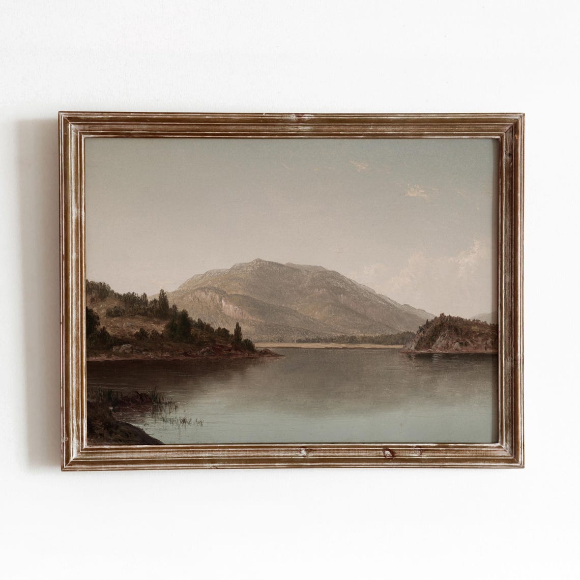 Serene Mountain Lake With Forest Shore And Distant Peak Vintage Poster