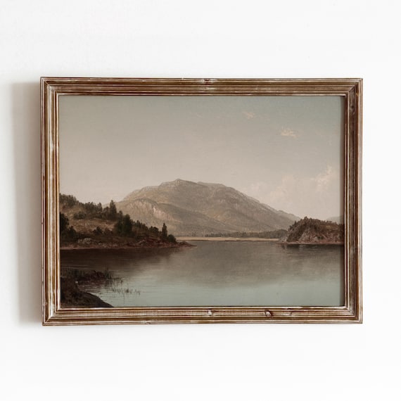 Serene Mountain Lake With Forest Shore And Distant Peak Vintage Poster