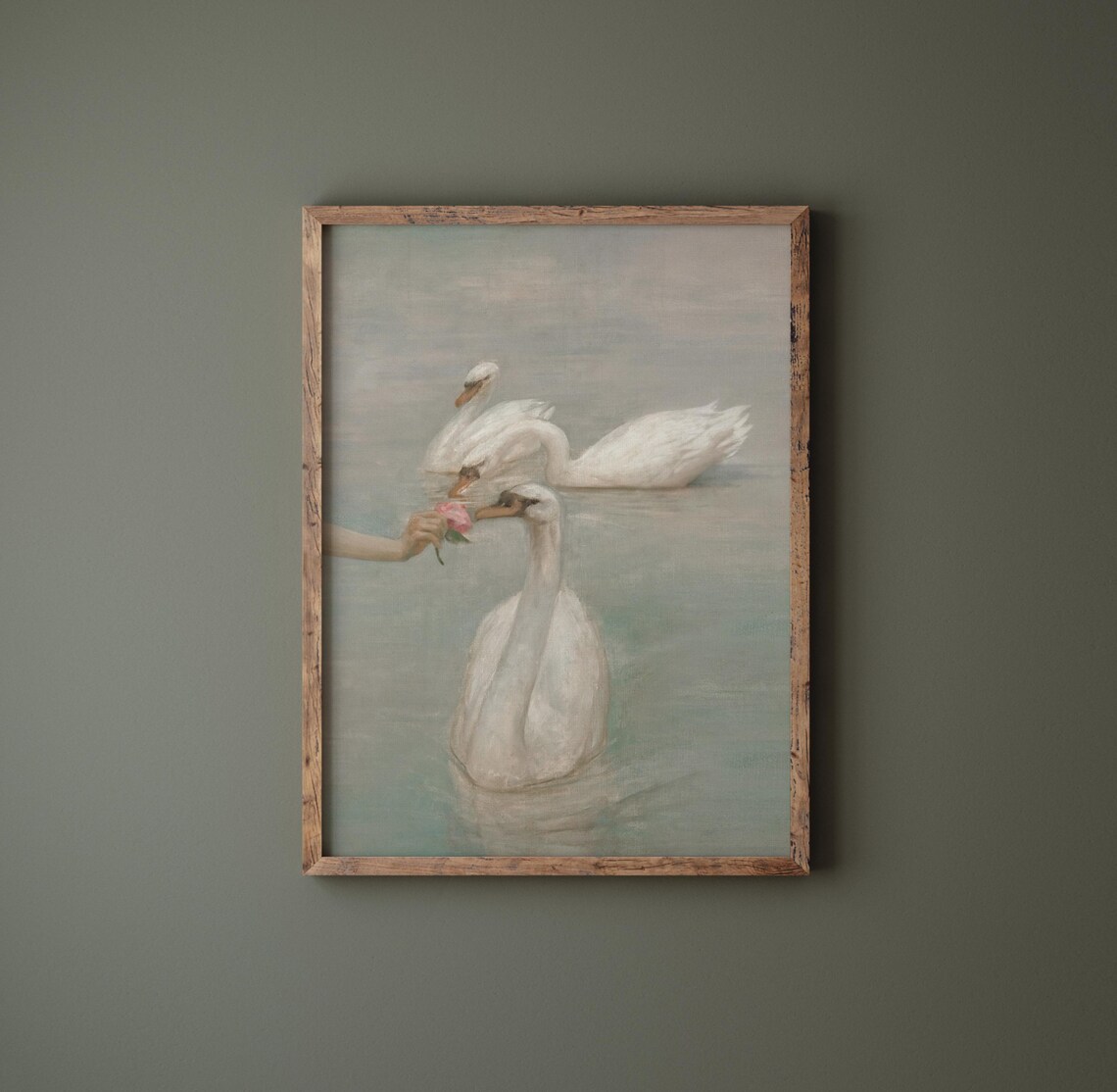 Swans Flowers Vintage Waterscape Art Print - Image 4