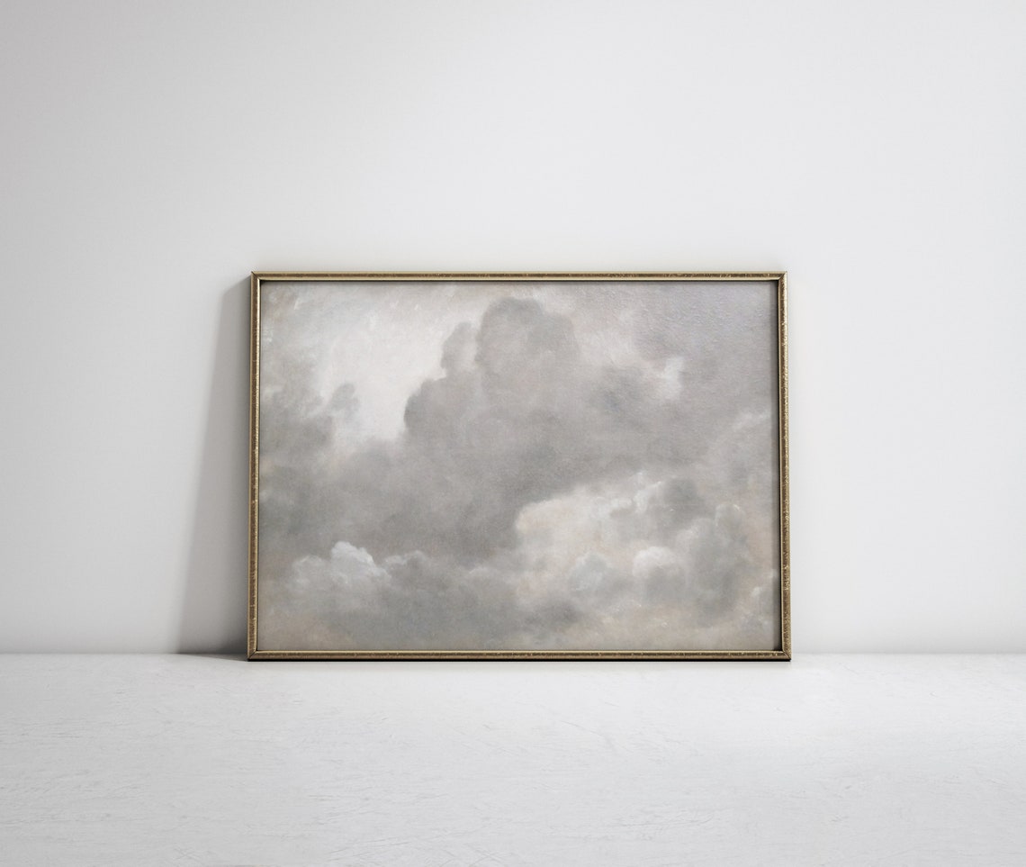 Dramatic Grey Cumulus Clouds Vintage Tonal Sky Oil Painting Poster - Image 2