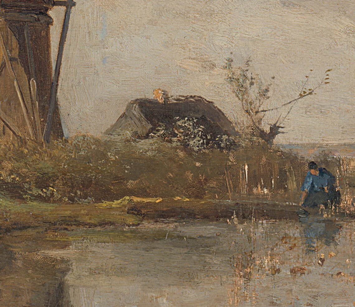 Vintage Brown Windmill Painting, Art Print - Image 2
