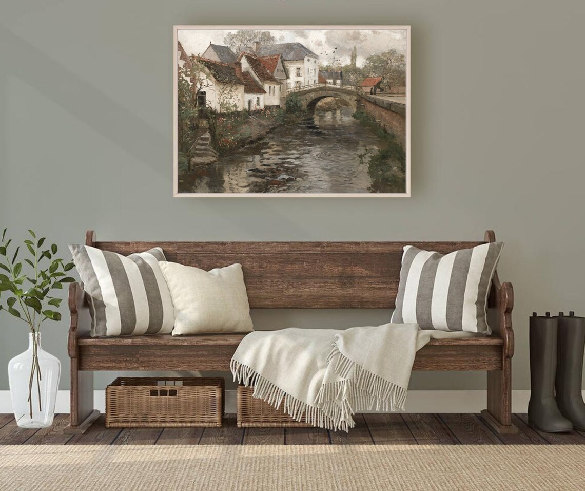 Belgian Village Canal Vintage Travel Poster, Cityscape - Image 3