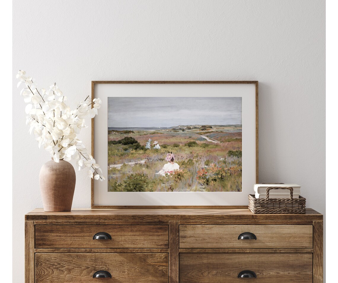 Ladies In A Flower Field Vintage Floral Landscape Art Print - Image 3