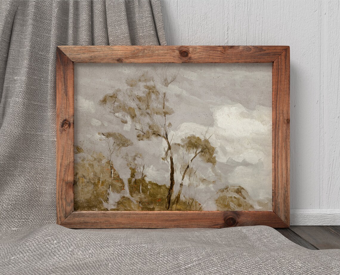 Tree Tops Vintage Neutral Hillside Landscape Art Print - Image 3