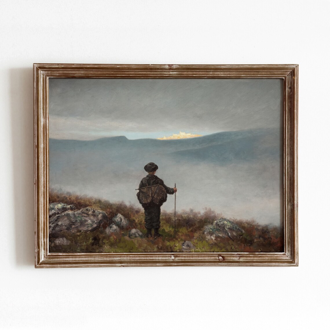 Adventurer Vintage Hiking Landscape Art Print