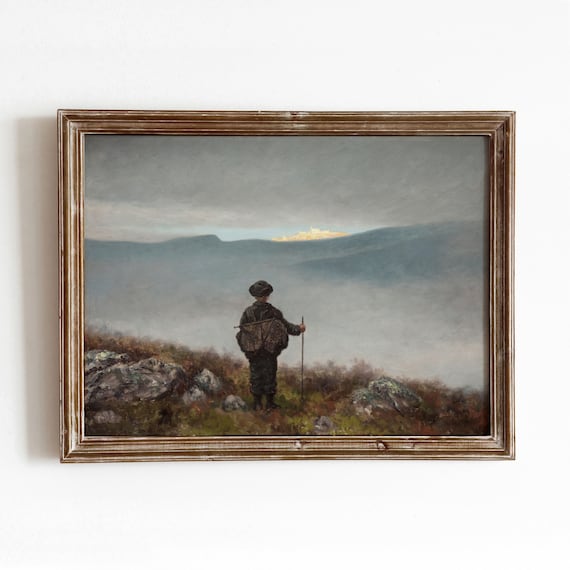Adventurer Vintage Hiking Landscape Art Print