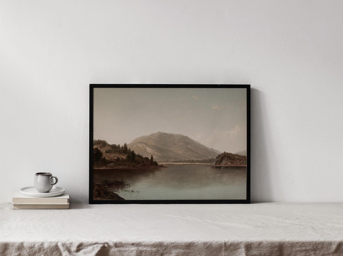Serene Mountain Lake With Forest Shore And Distant Peak Vintage Poster - Image 3