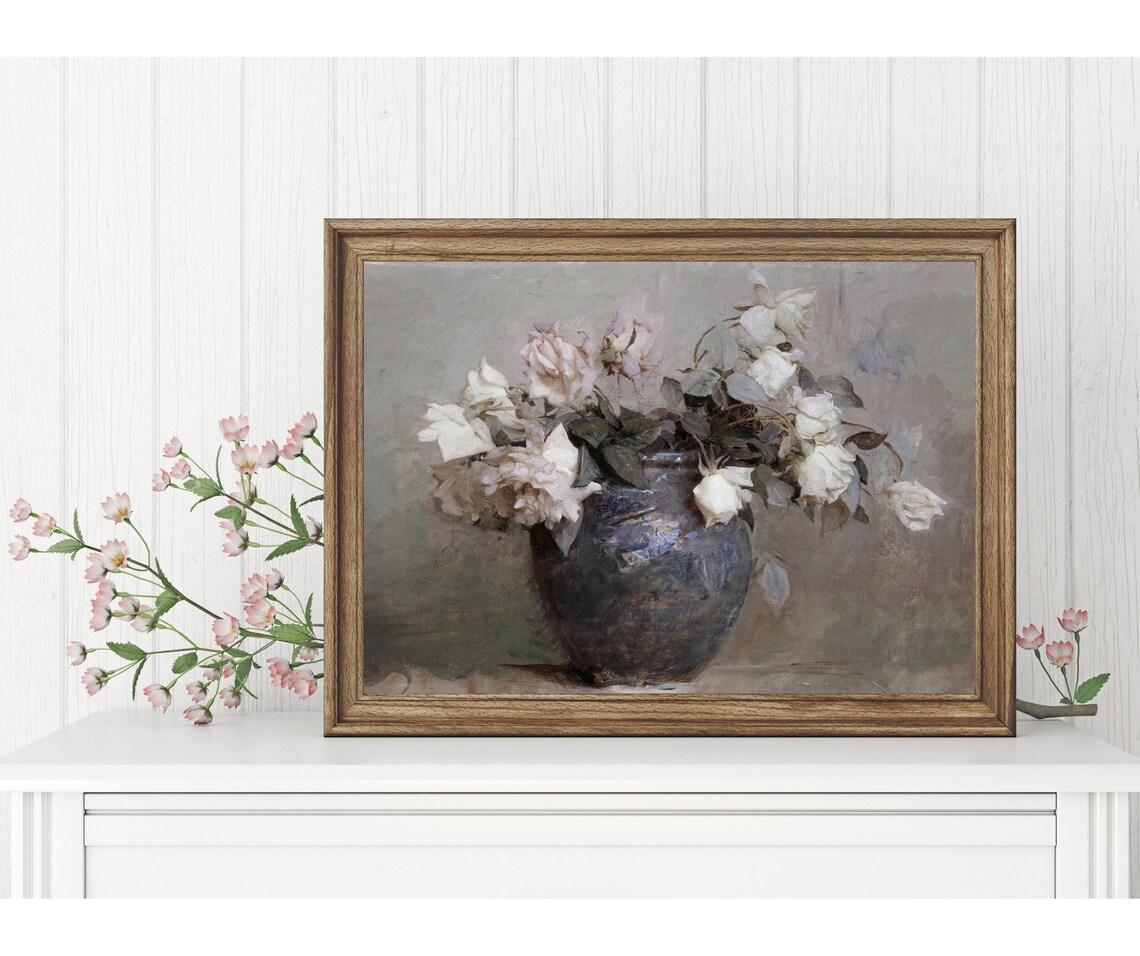 Roses In A Ceramic Vase Vintage Flower Art Print - Image 4
