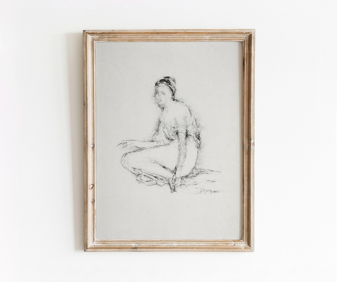 Seated Woman Sketch, Vintage Lithograph Art Print
