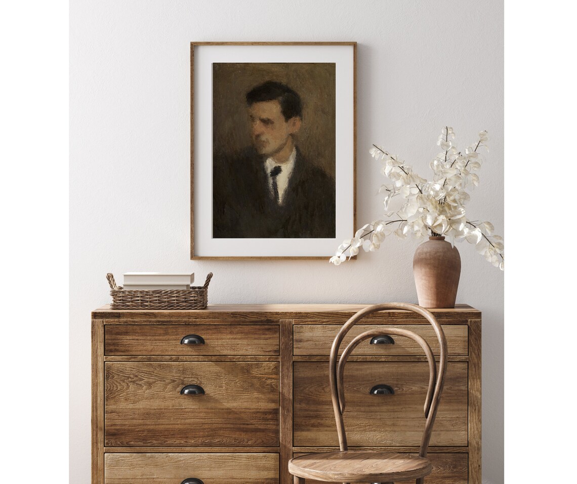 Vintage Moody Man Portrait Oil Painting Art Print - Image 4