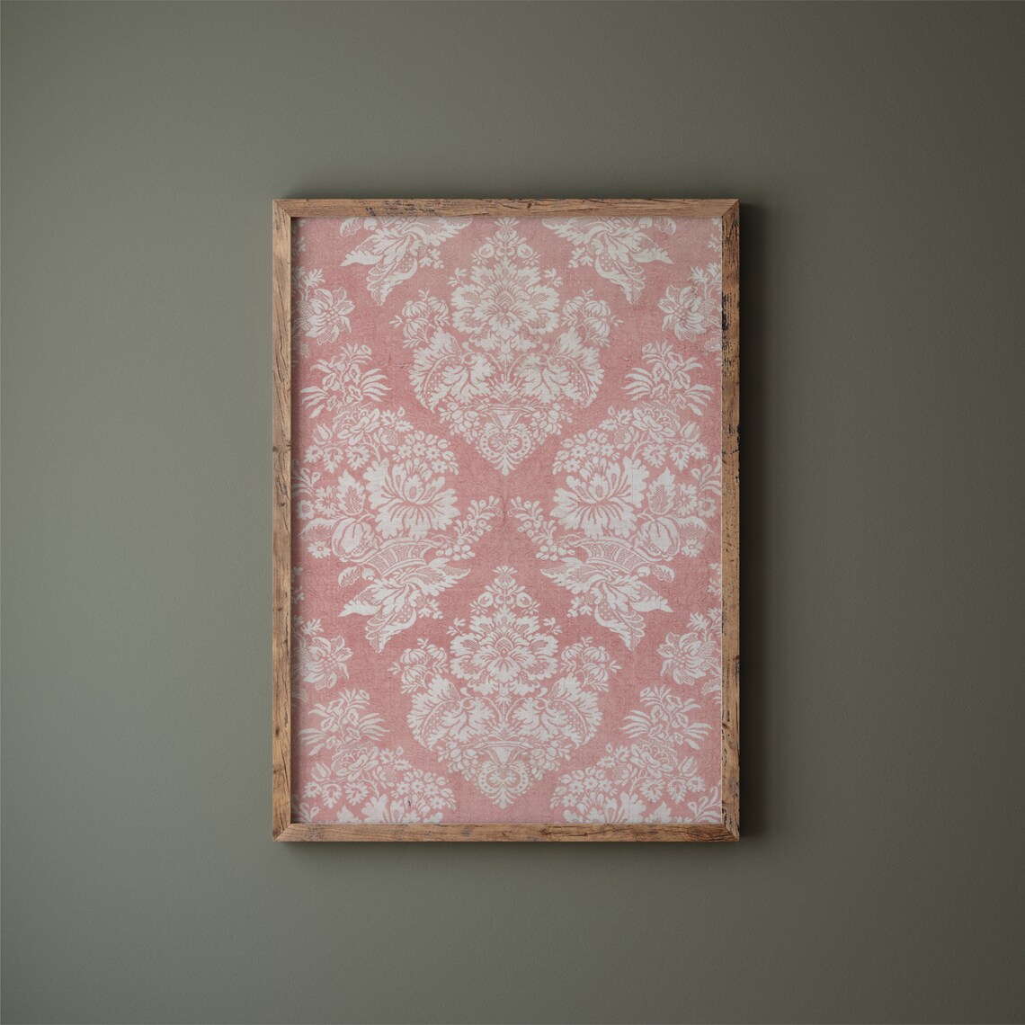 Pink Damask Vintage Silk Textile Art Print - Image 2