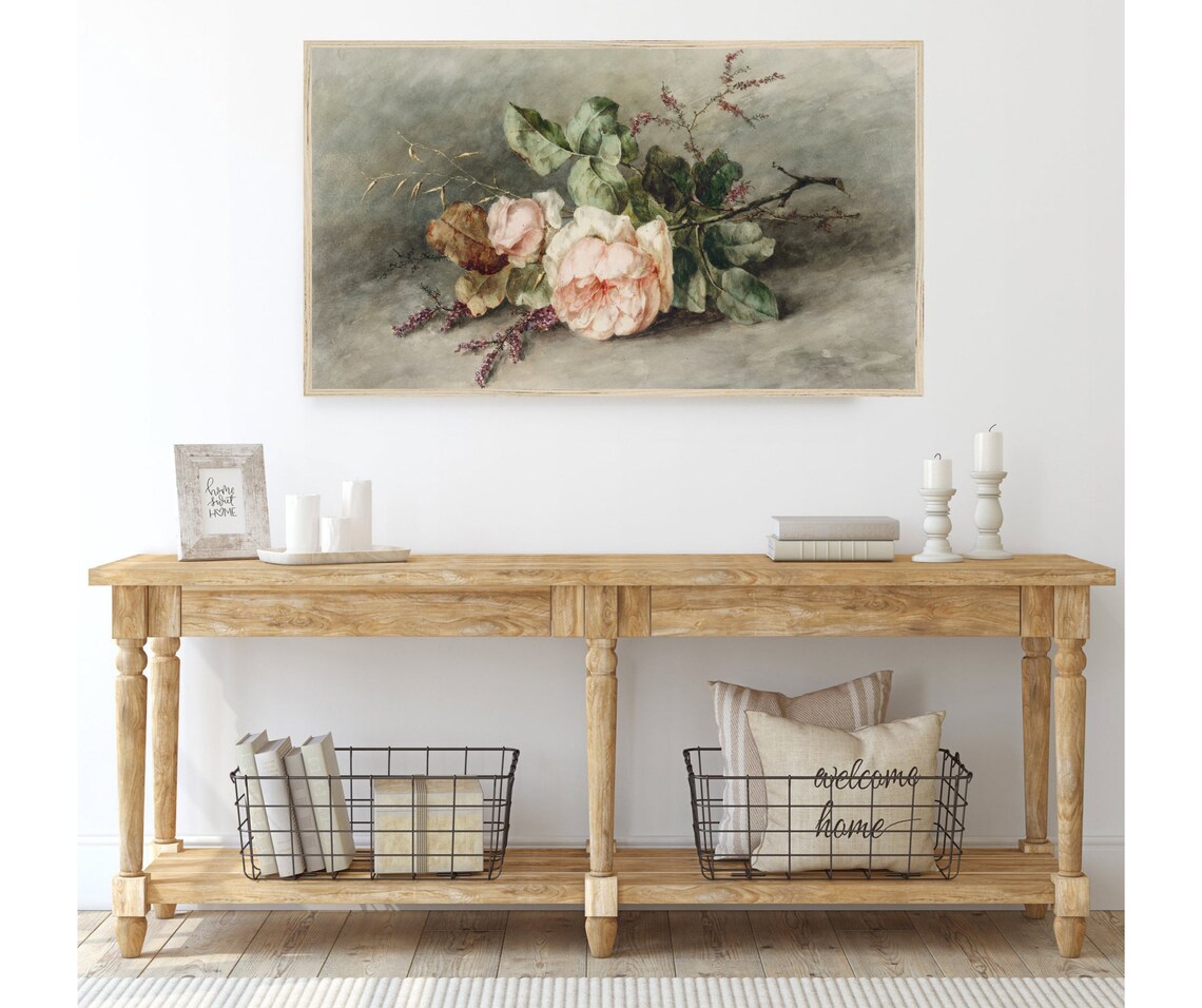 Vintage Pale Pink Roses Still Life Painting Art Print - Image 3