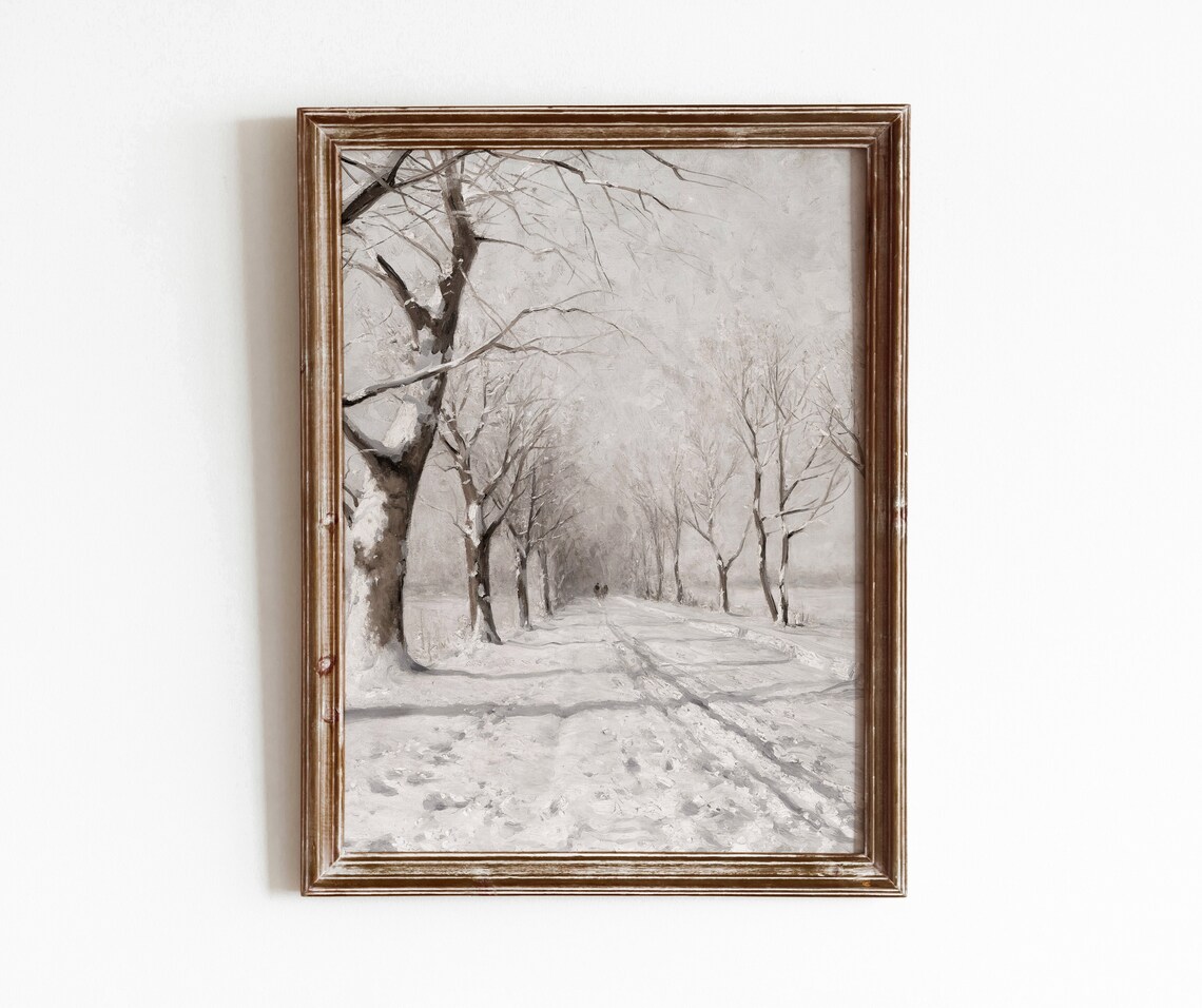 Winter Lane Vintage Snowy Landscape Art Print
