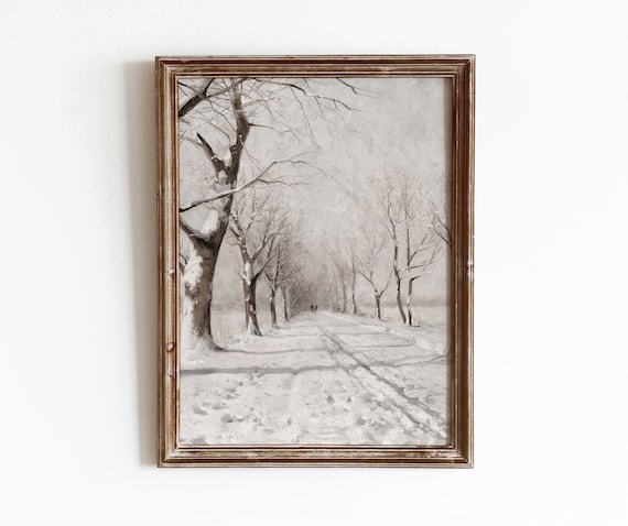 Winter Lane Vintage Snowy Landscape Art Print