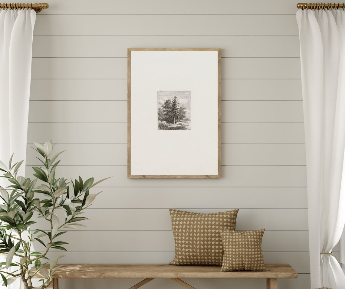 Tree Etching Vintage Landscape Sketch, Art Print - Image 4