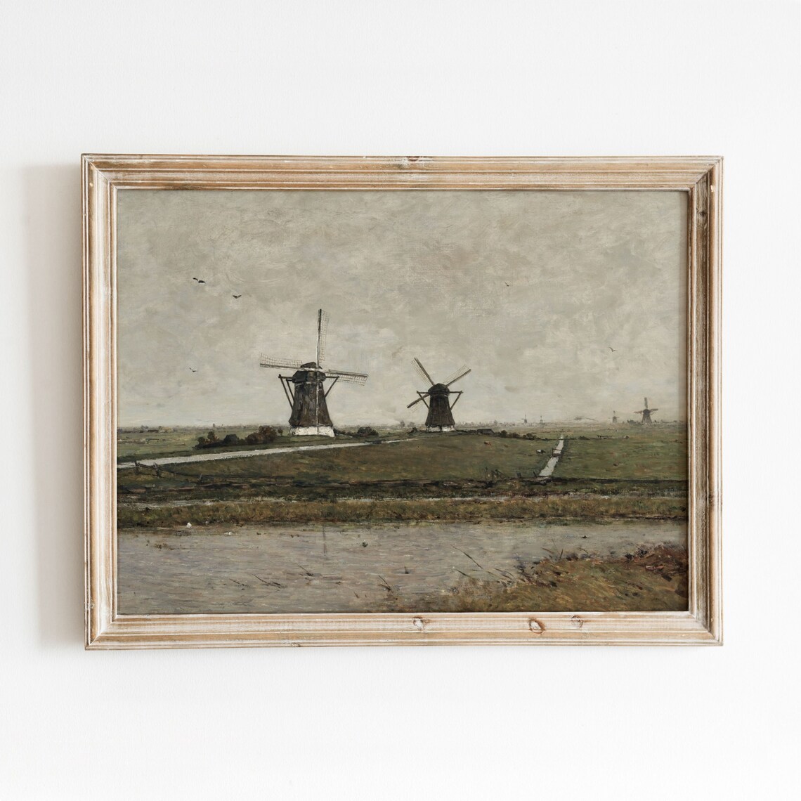 Moody Windmills Vintage Dutch Landscape Art Print