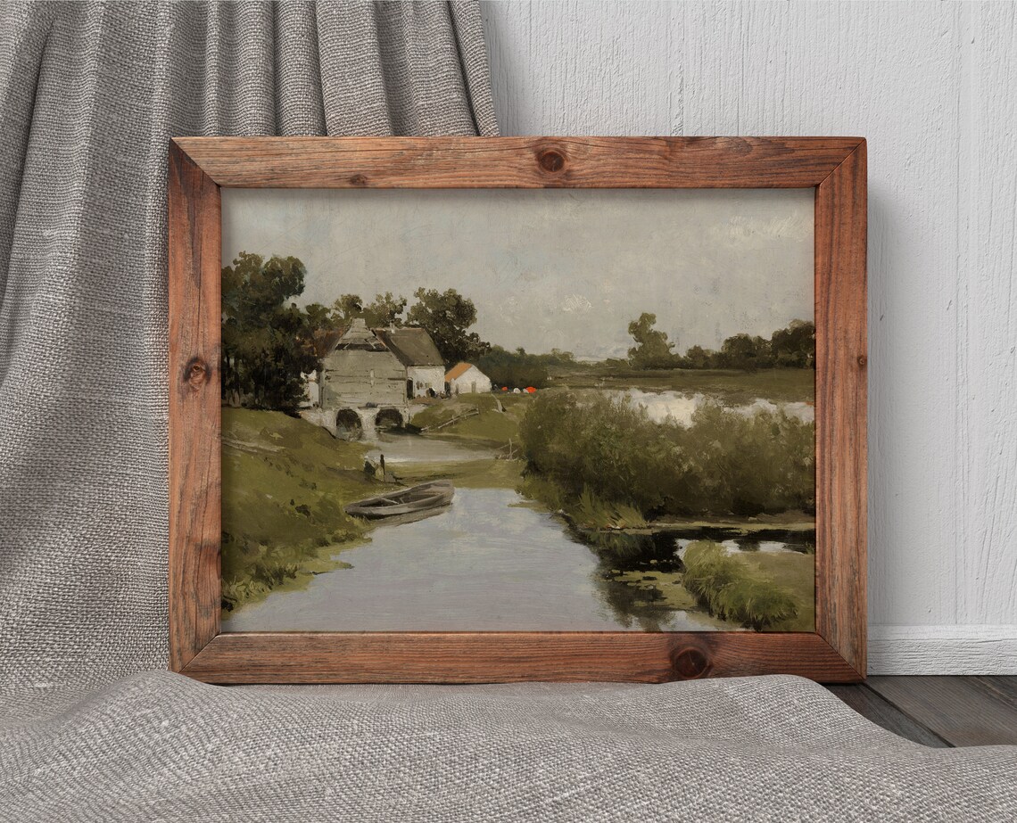 River House Vintage Rural Landscape Painting Art Print - Image 3