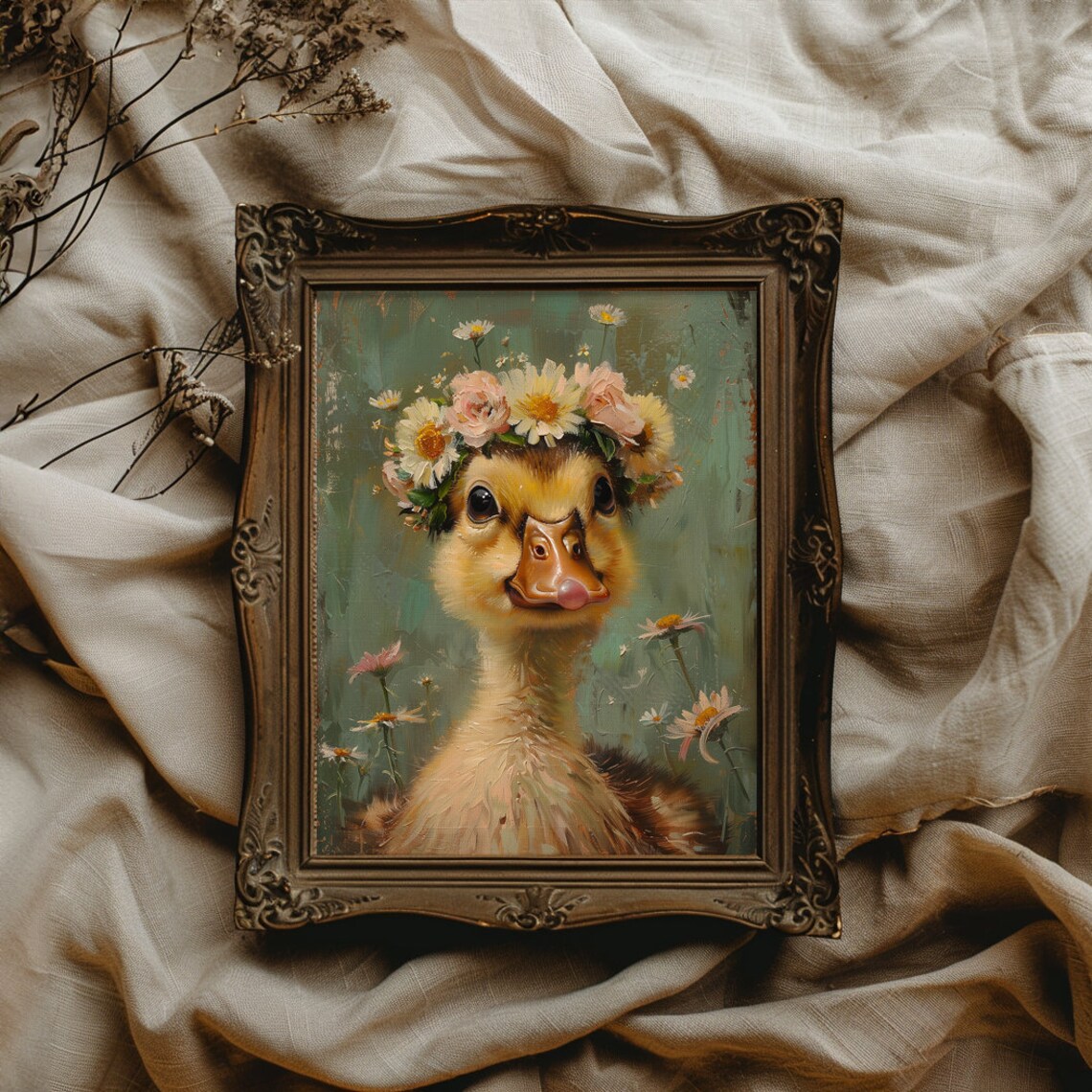 Funny Baby Duckling Wearing a Flower Crown with Tongue Out Poster - Image 2
