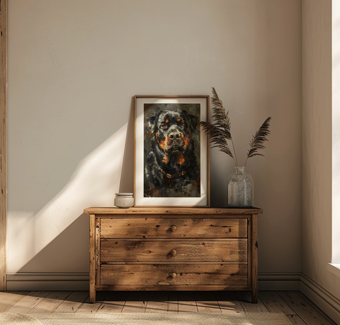 Rottweiler Portrait Moody Oil Painting of a Loyal Dog Poster - Image 3