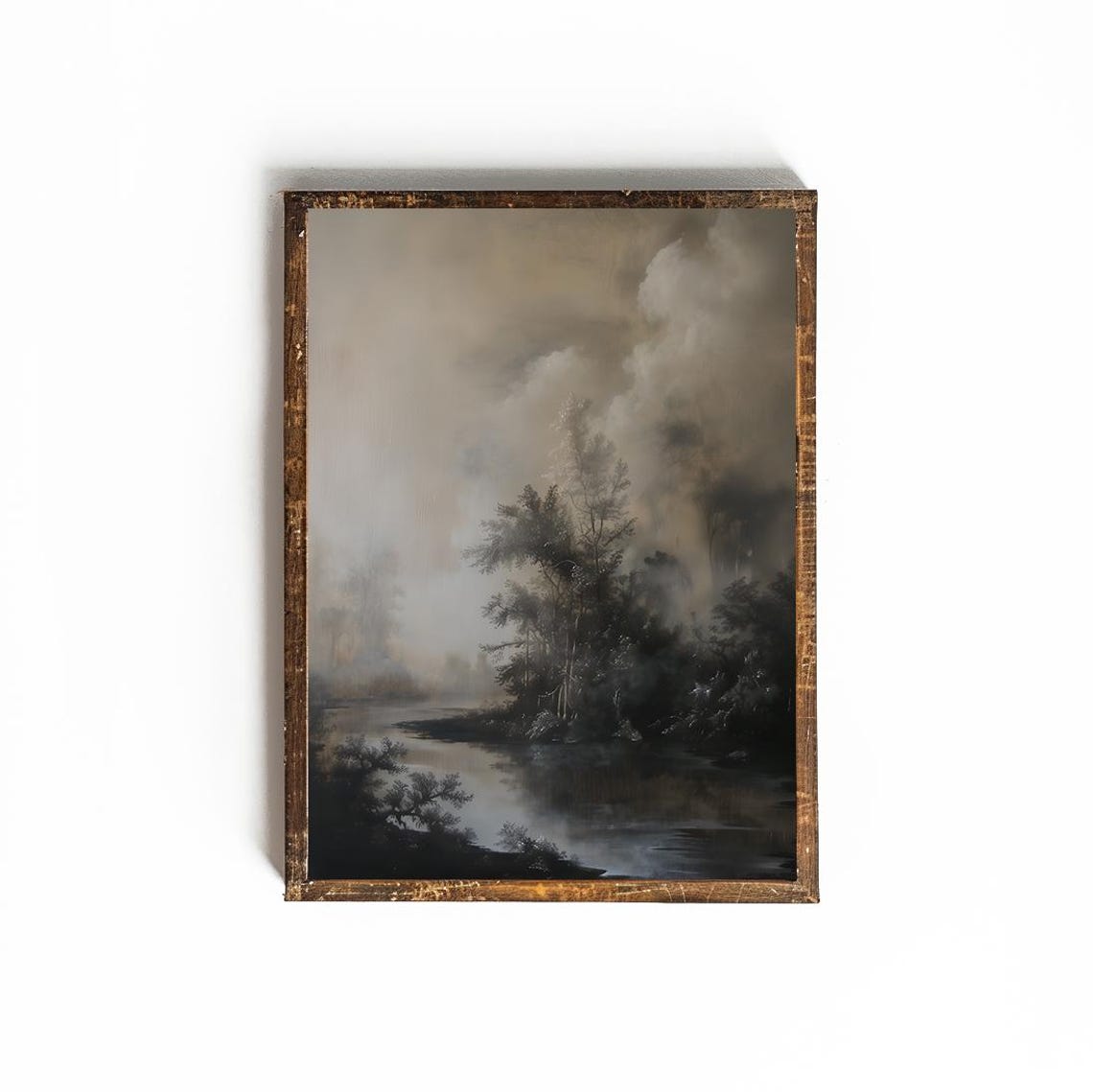 Misty Lake And Trees At Dawn Tonalist Dark Academia Landscape Poster - Image 2