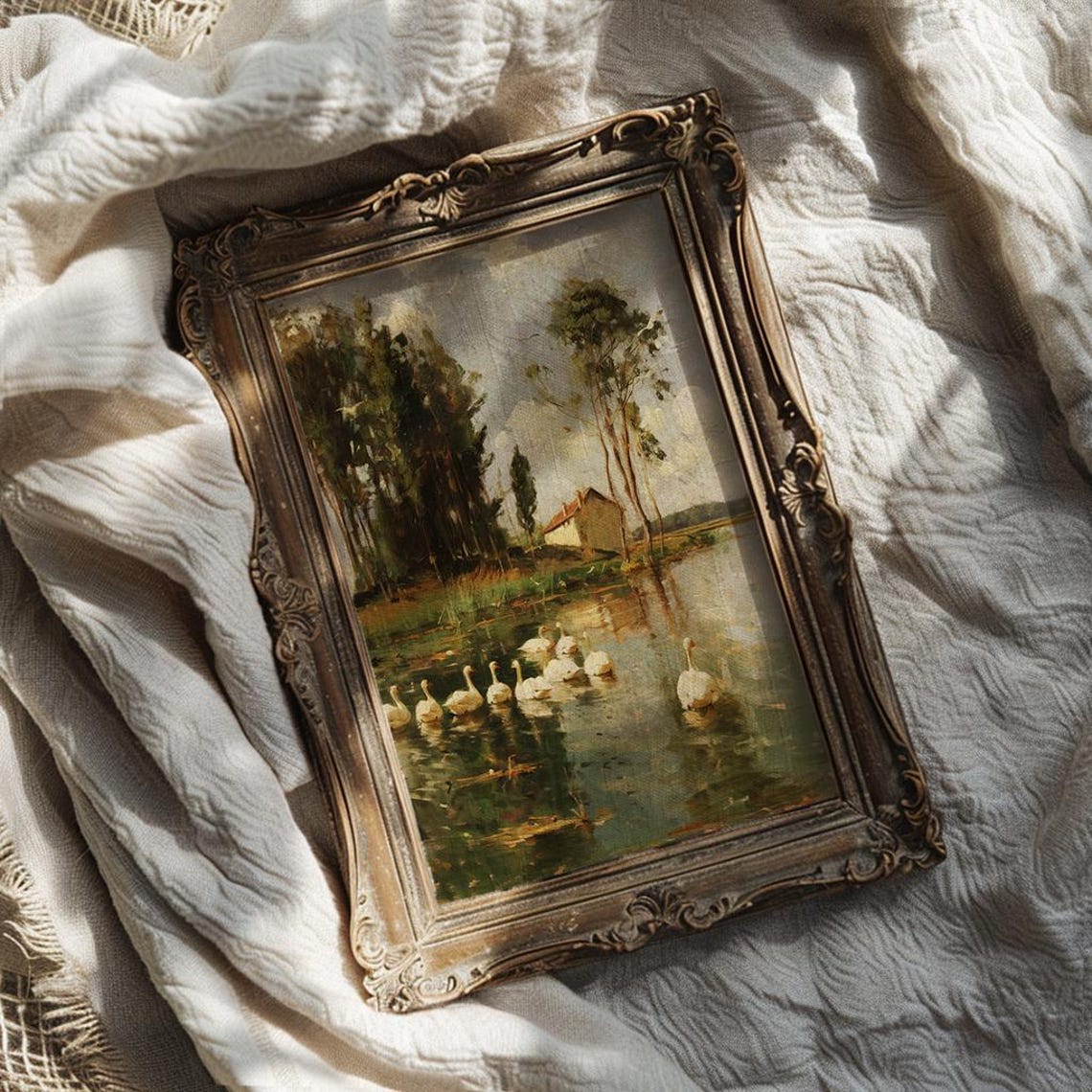 Vintage Swan Art Swan Wall Art Cottagecore Swan Print Modern Farmhouse Wall Art Farmhouse Decor Green Wall Art Vintage Farm Print - Image 2