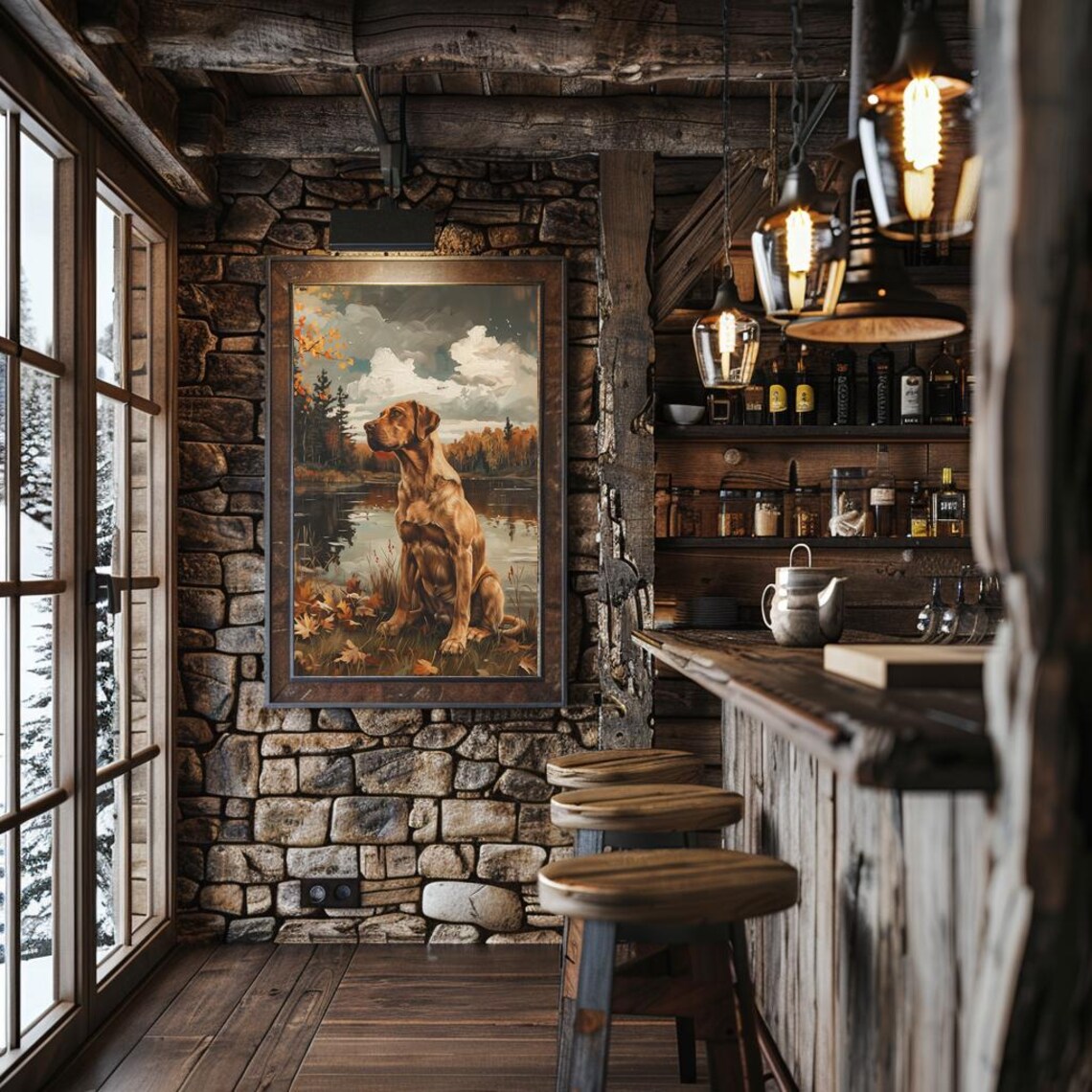 Red Labrador Retriever By Autumn Lake Wildlife Portrait Art Poster - Image 2