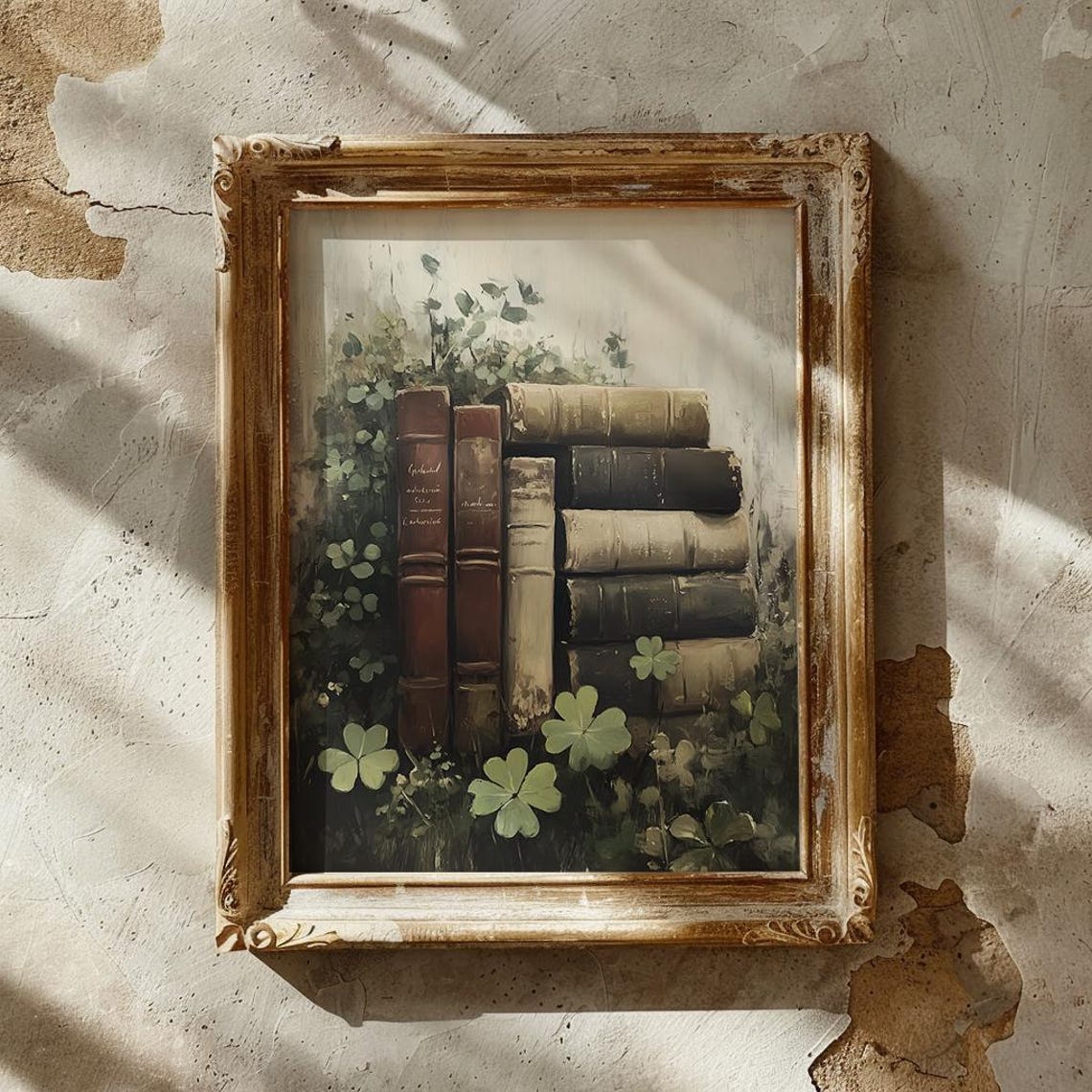 Antique Books with Shamrocks Vintage Botanical Library Wall Poster - Image 2