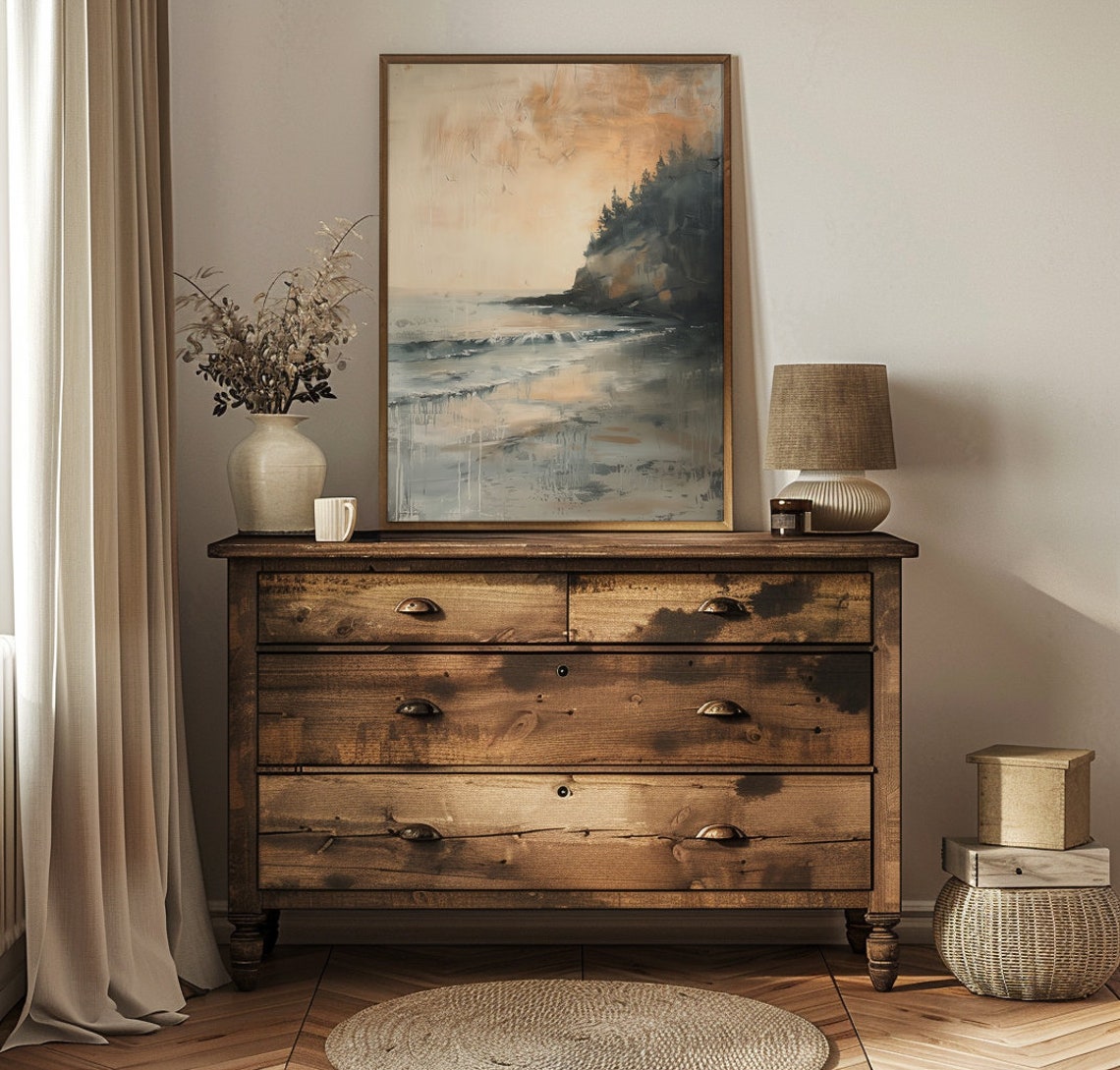 Misty Coastal Cliffs Above Grey Waves Serene Seascape Art Poster - Image 2