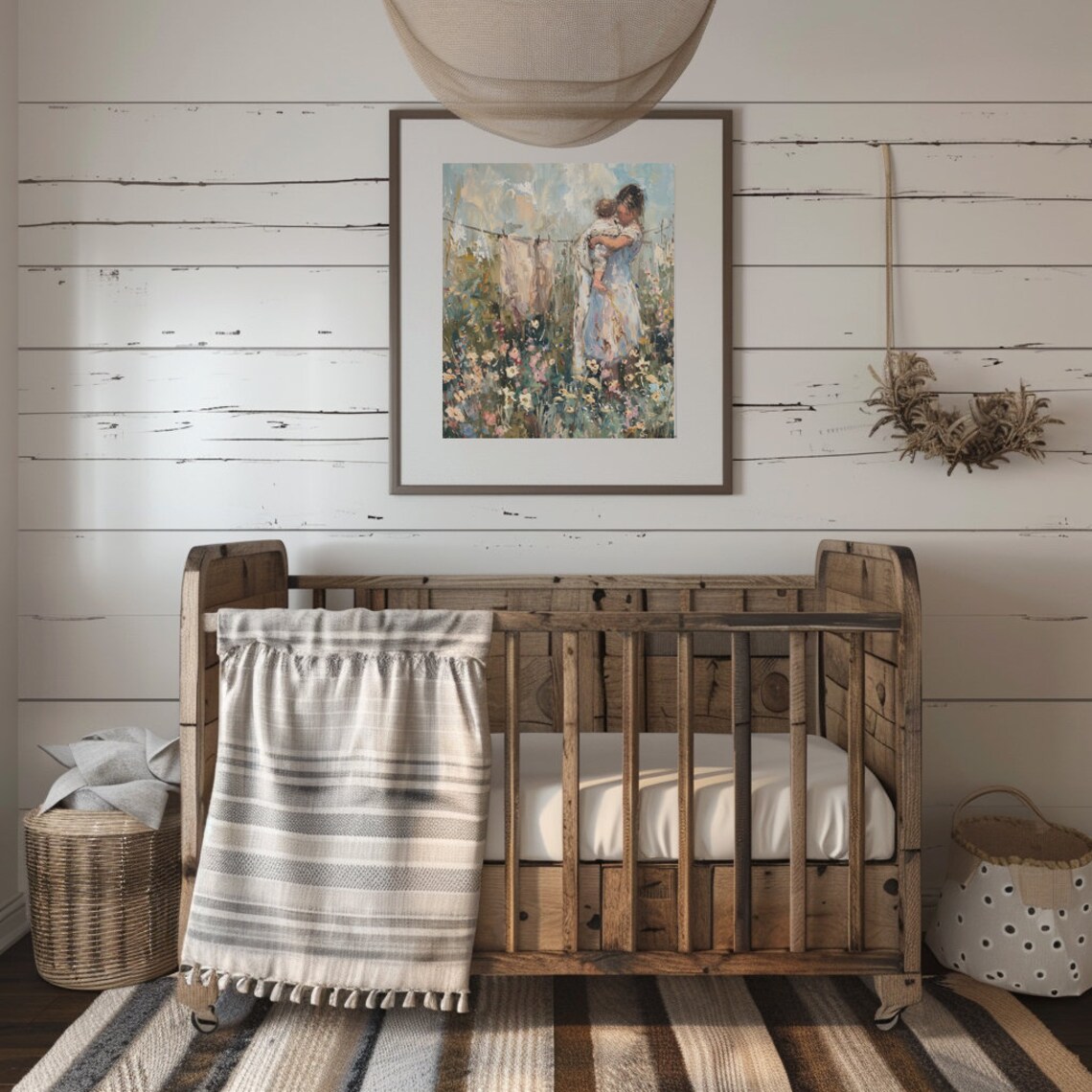 Mother and Child in Flower Garden Laundry Day Painting Poster - Image 2
