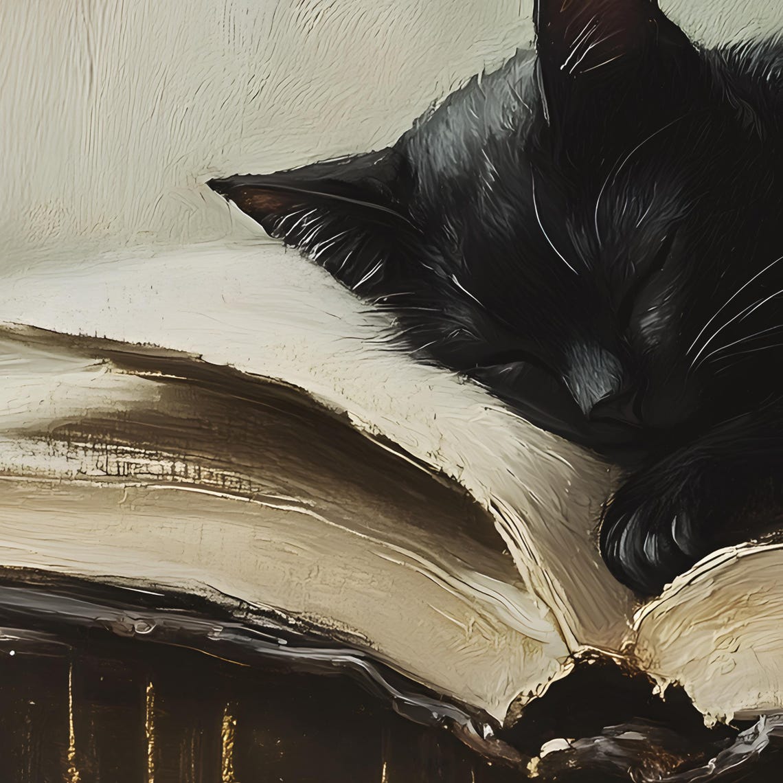 Black Cat Sleeping Curled on an Open Stack of Old Books Poster - Image 3