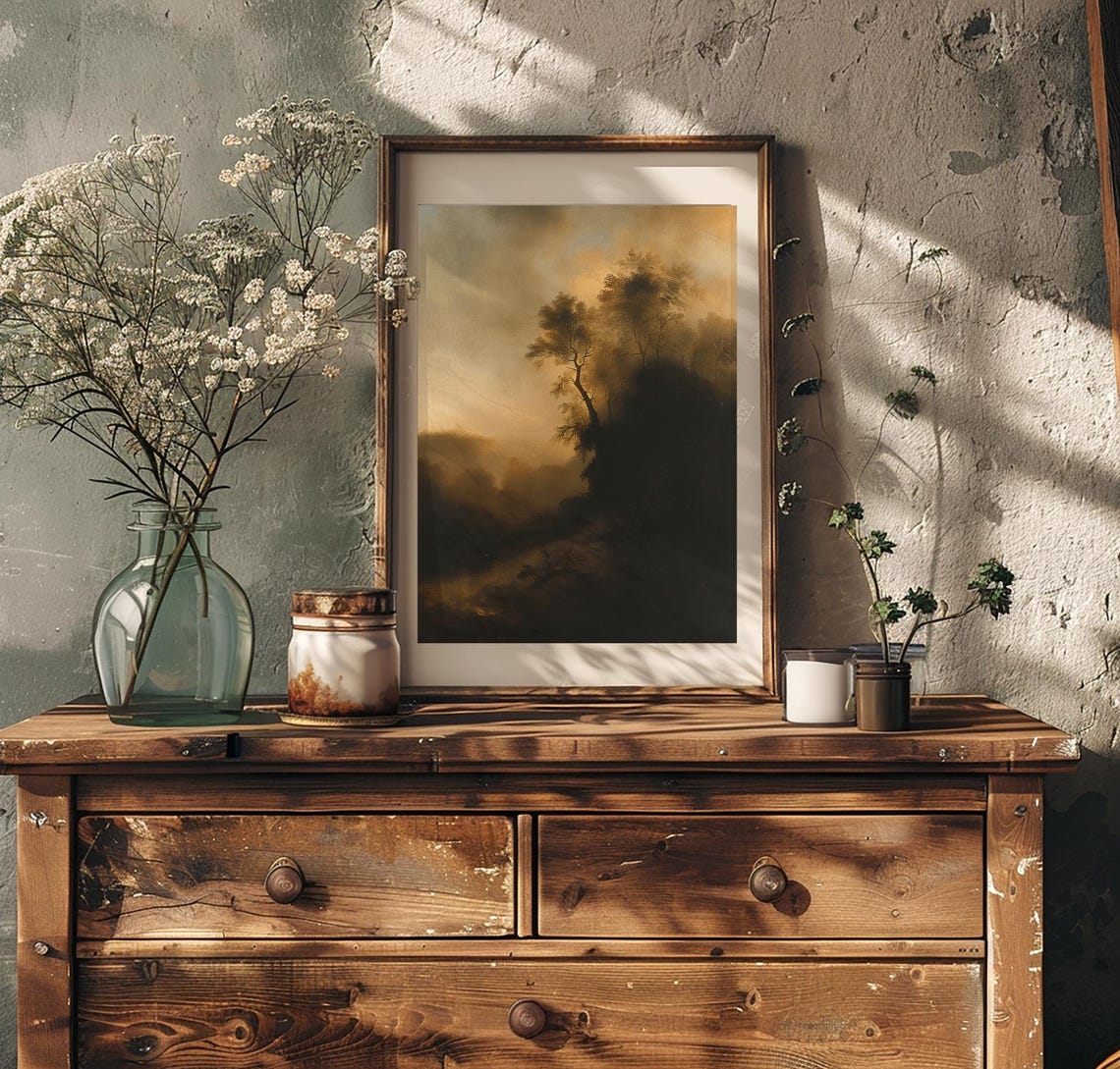 Moody Brown Forest Valley Vintage Style Dark Landscape Poster - Image 2
