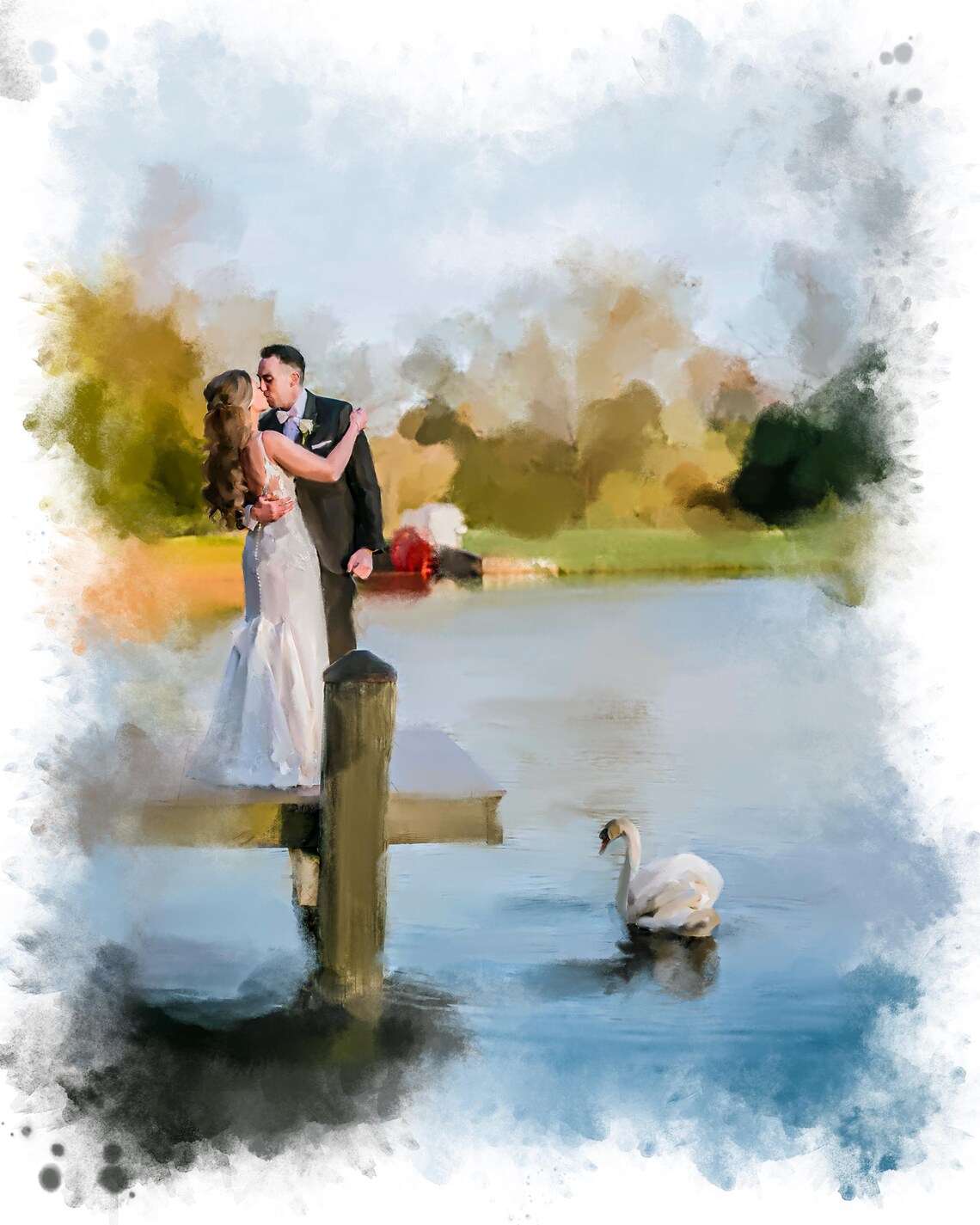 Custom Watercolour Family Portrait Wall Art Print