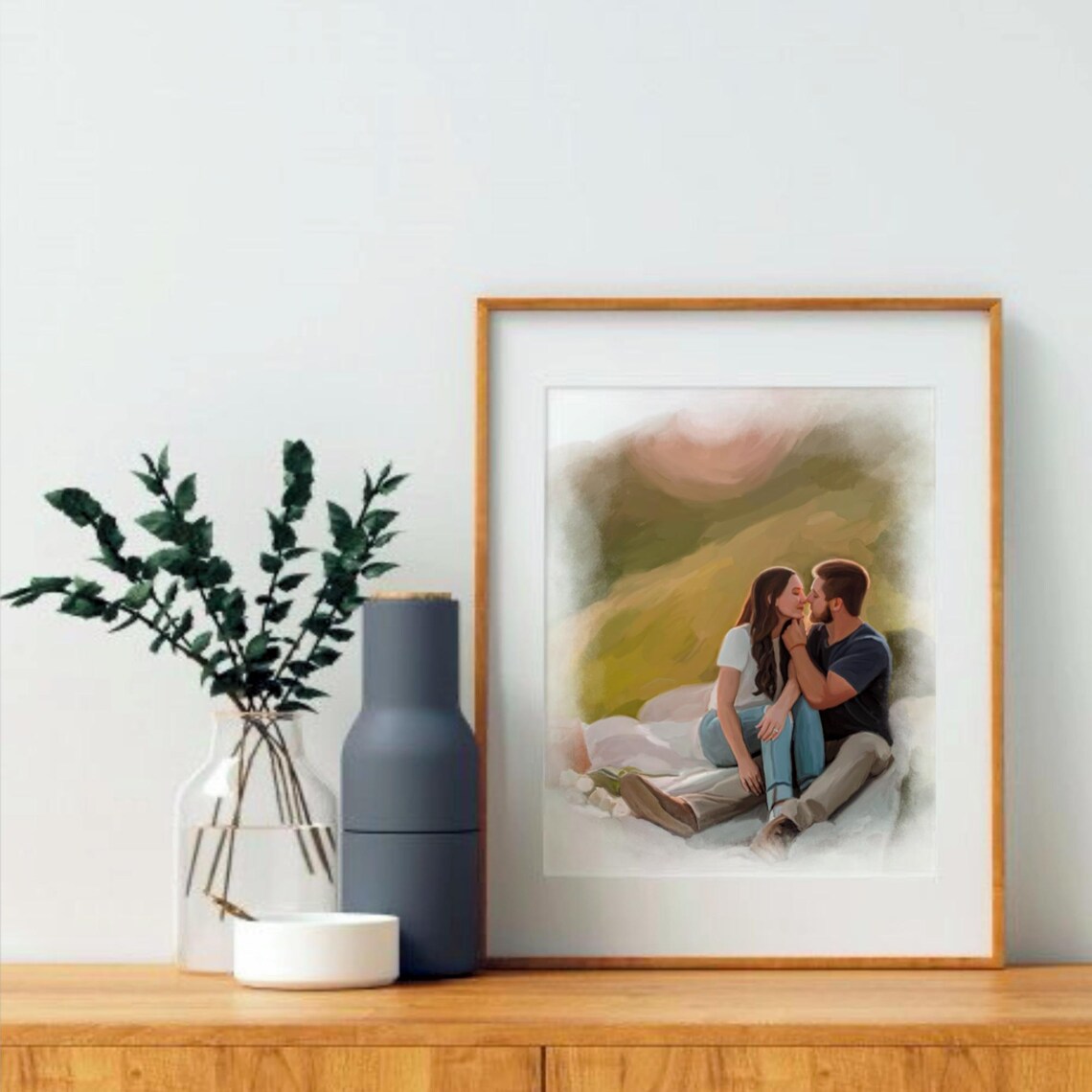 Custom Watercolor Wedding Kiss Portrait Under a Floral Arch Poster - Image 2