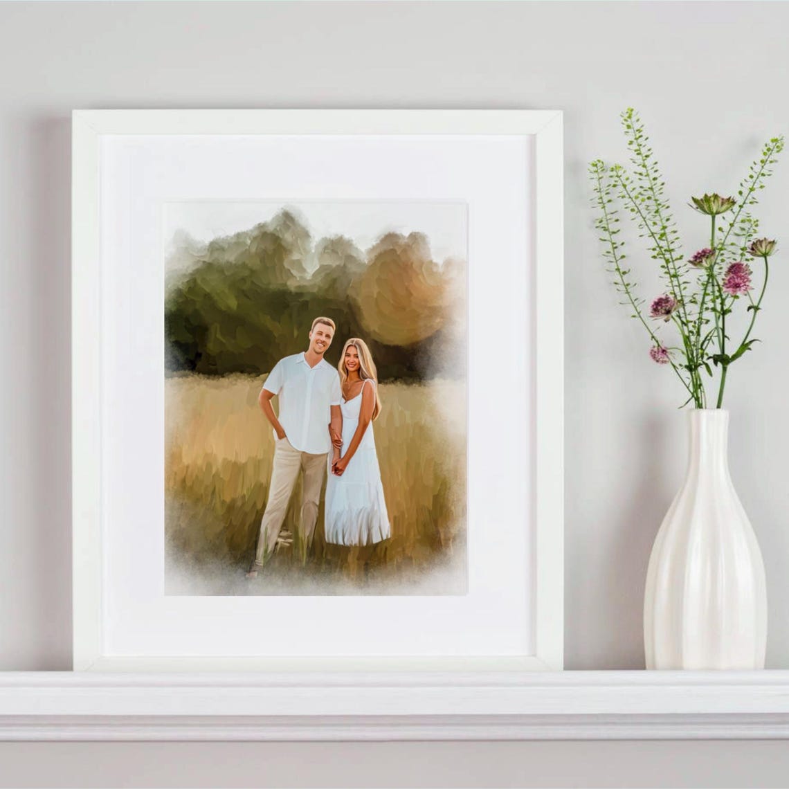 Framed Couple Kissing Under Ancient Oak Tree Watercolor Poster - Image 5