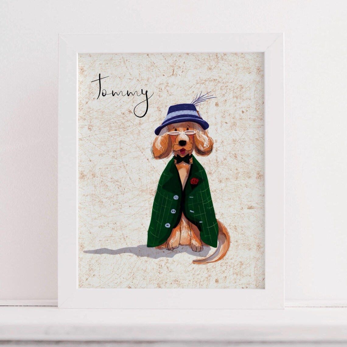 Playful Dog in Clown Costume Holding Lisa Balloon Watercolor Wall Art - Image 5