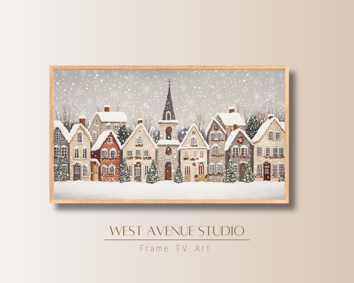 Christmas Village Winter Scene Art Print